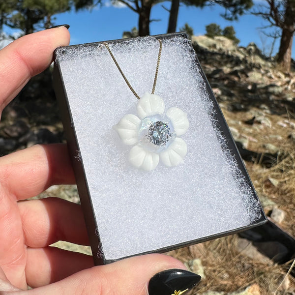 Flower Pendant with Cubic Zirconia Center White