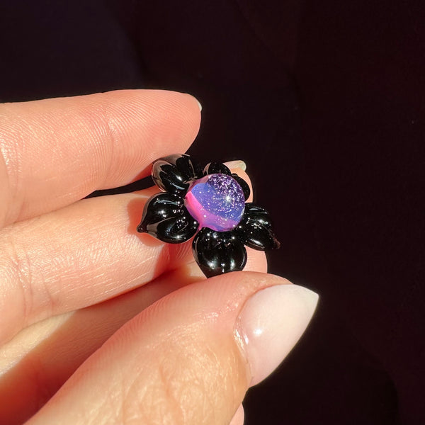 Dichro Flower Pendant - Black and Royal Jelly with Purple Sparkle