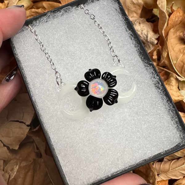 Triple Moon w/ Flower - Glow-in-the-dark & Black
