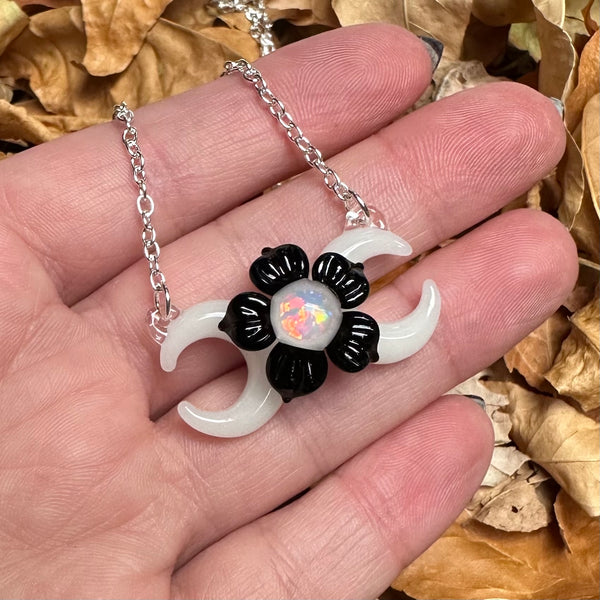 Triple Moon w/ Flower - Glow-in-the-dark & Black