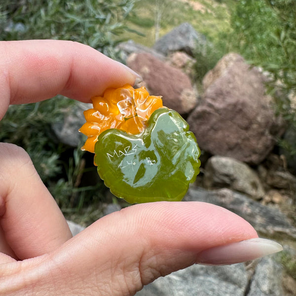 Sunflower Glass Pendant with Leaf #2