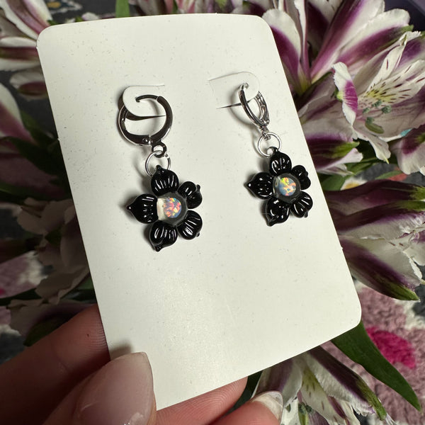 Opal Flower Earrings Black