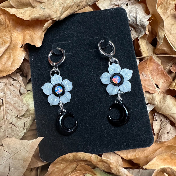 Moon Flower Earrings - Glow-in-the-dark & Black
