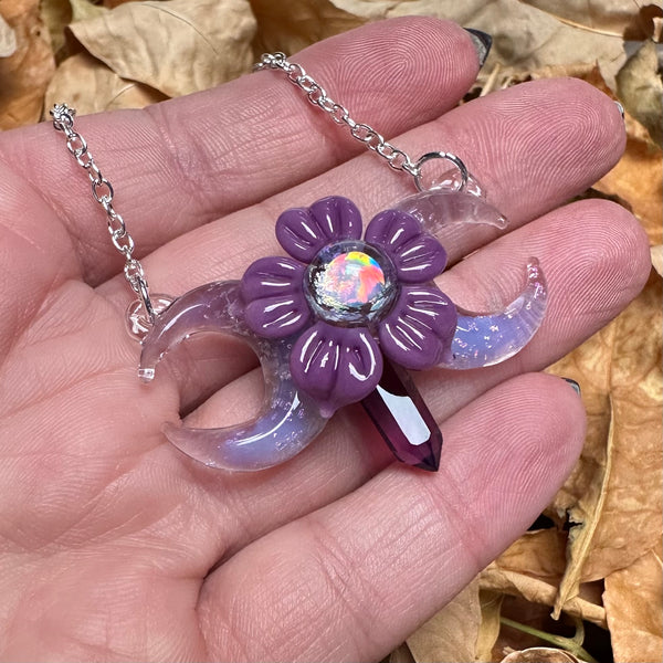 Triple Moon w/ Flower and Crystal Point - Purple