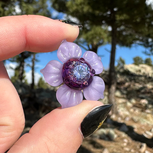 Flower Pendant with Cubic Zirconia Center Purple Satin