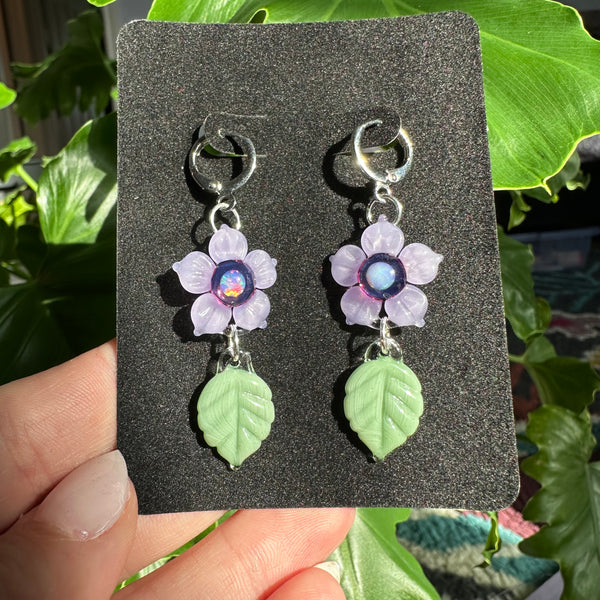 Flower and Leaf Earrings Purple & Mint