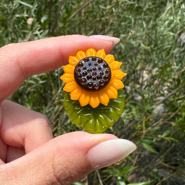 Sunflower Glass Pendant with Leaf #2