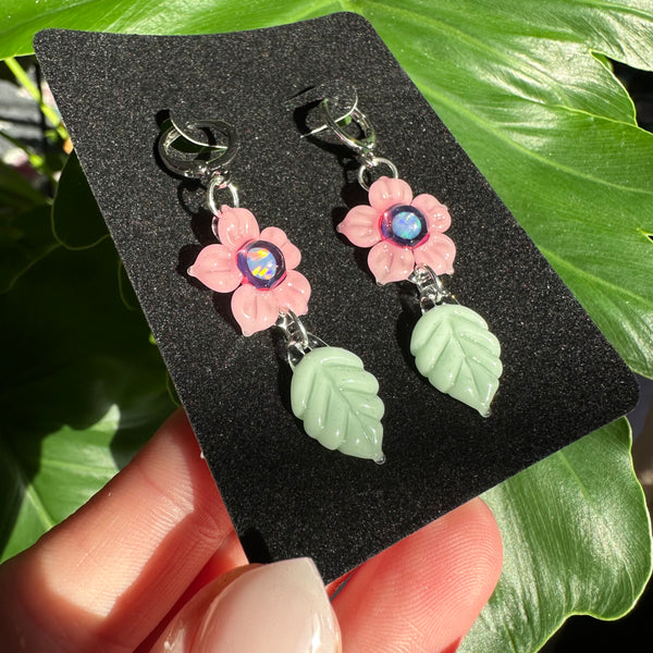 Flower and Leaf Earrings Pink & Mint