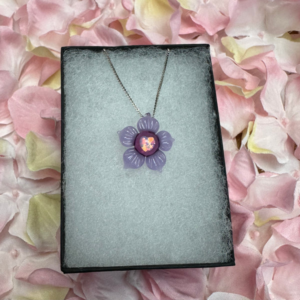 Valentine’s Heart Opal Flower Pendant - Purple