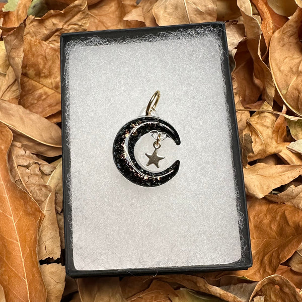 Moon Necklace with Star Charm - Black & Gold