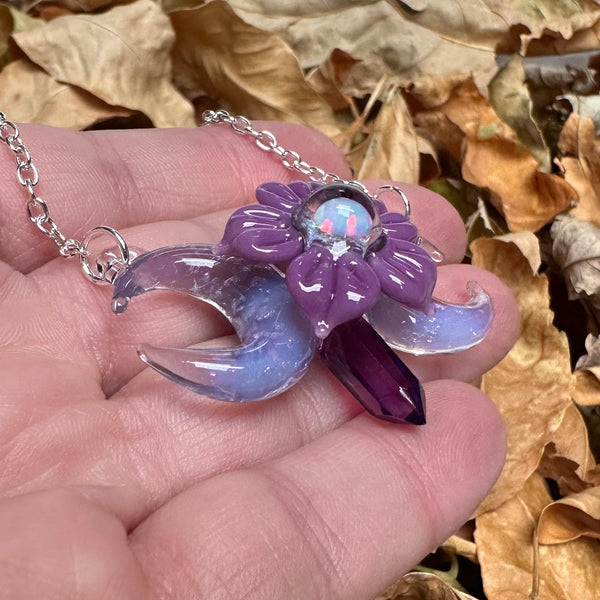 Triple Moon w/ Flower and Crystal Point - Purple