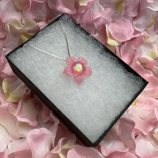 Valentine’s Heart Opal Flower Pendant - Pink