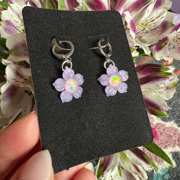 Opal Flower Earrings Purple and Pink