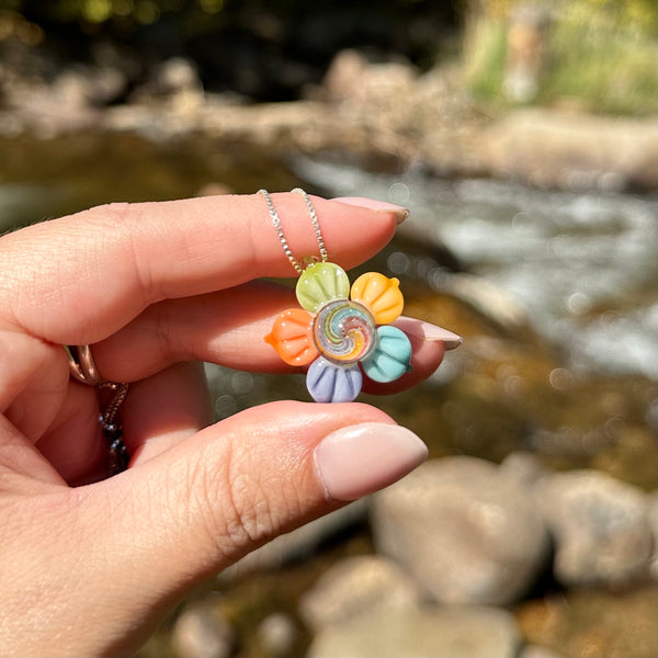 Rainbow & Crushed Opal Flower Pendant #2