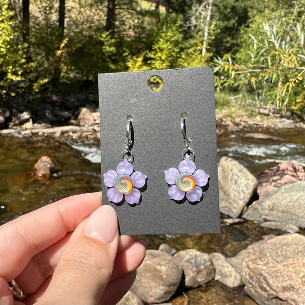 Rainbow & Purple Flower Earrings