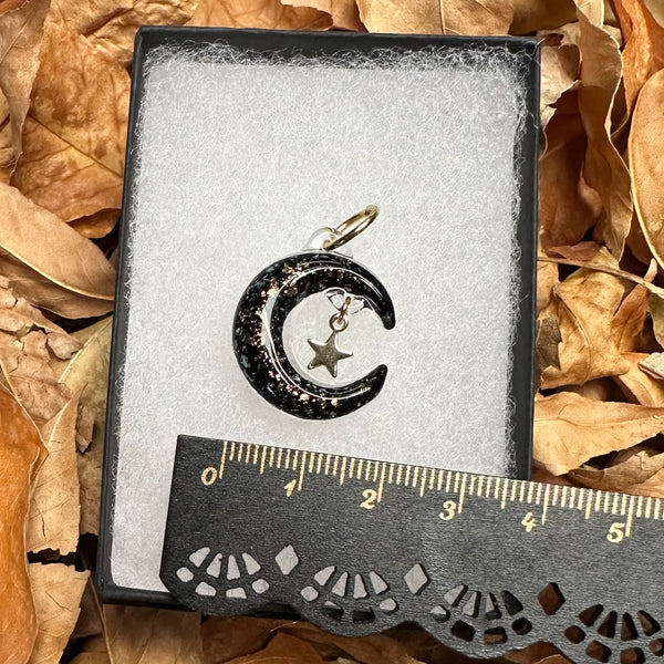 Moon Necklace with Star Charm - Black & Gold