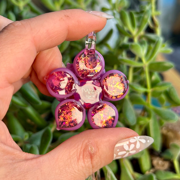Sparkly Spinning Flower Pendant Spring Purple and Telemagenta