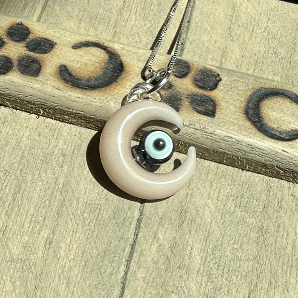 Evil Eye Moon Pendant Maple White