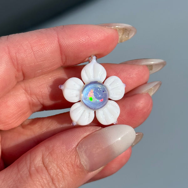 Opal & Dichro Flower Pendant White Moon