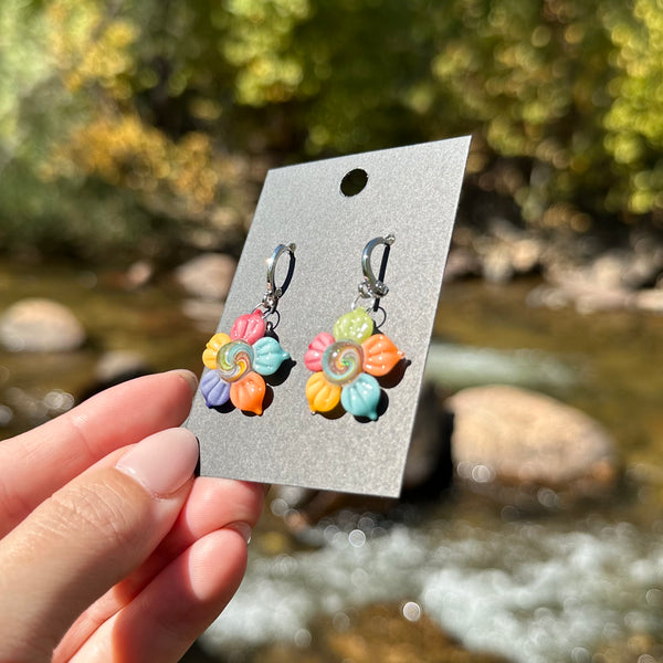 Rainbow Crushed Opal Flower Earrings
