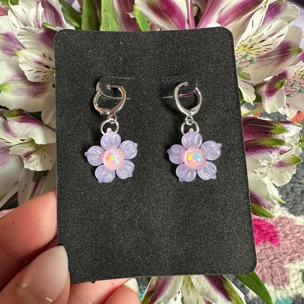 Opal Flower Earrings Purple and Pink