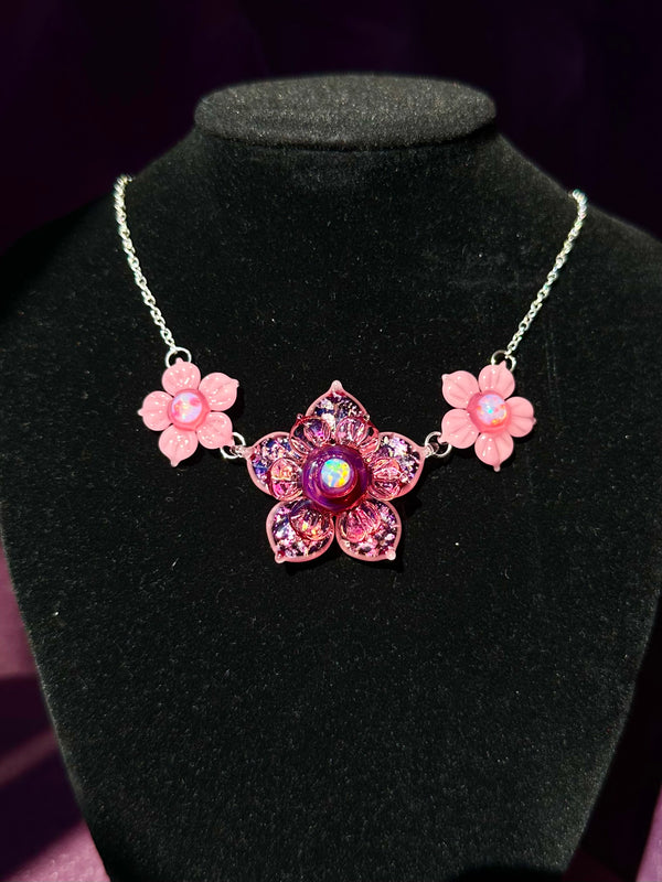 Pink Floral Linked Necklace with Spinner
