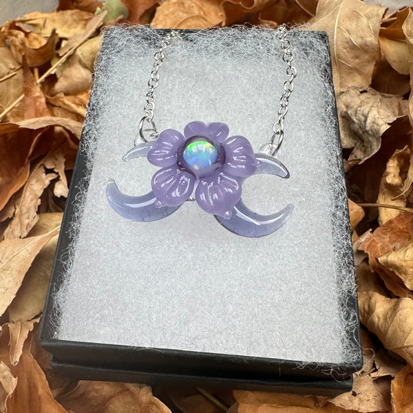 Triple Moon w/ Flower - Lavendar and Purple Satin