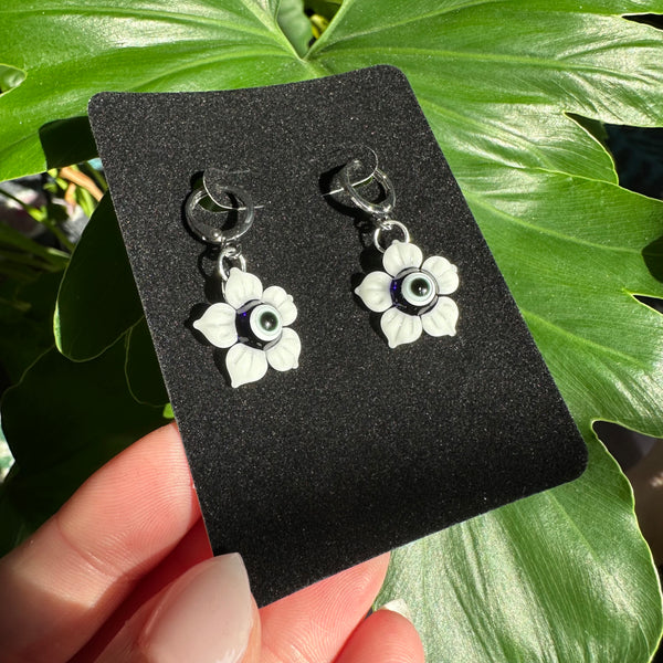 Evil Eye Flower Earrings White