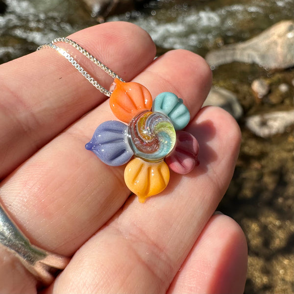 Rainbow & Crushed Opal Flower Pendant #3