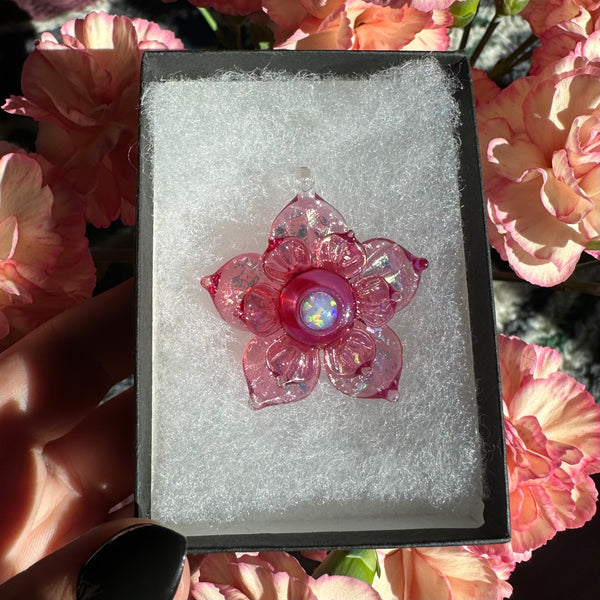 Small Sparkly Spinning Flower Pendant - Telemagenta