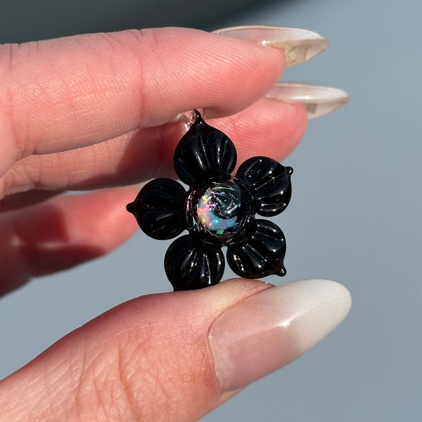 Opal & Dichro Flower Pendant Black Moon