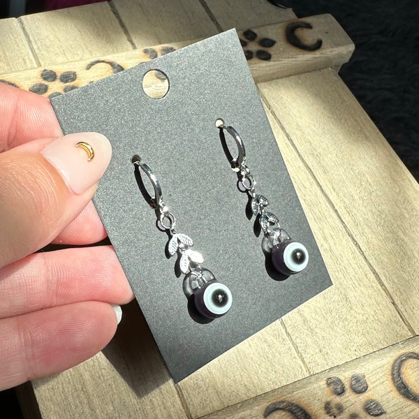 Evil Eye Earrings with Leaves Wildberry