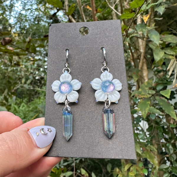 Dichro Flower Earrings with Crystal Points