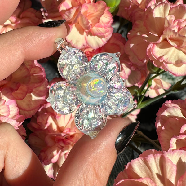 Small Sparkly Spinning Flower Pendant - Glopal (UV reactive)