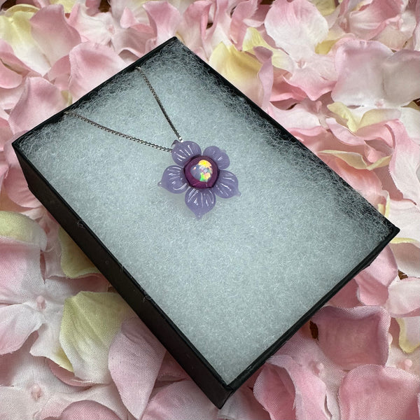 Valentine’s Heart Opal Flower Pendant - Purple