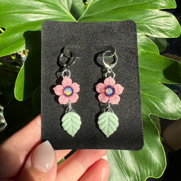 Flower and Leaf Earrings Pink & Mint