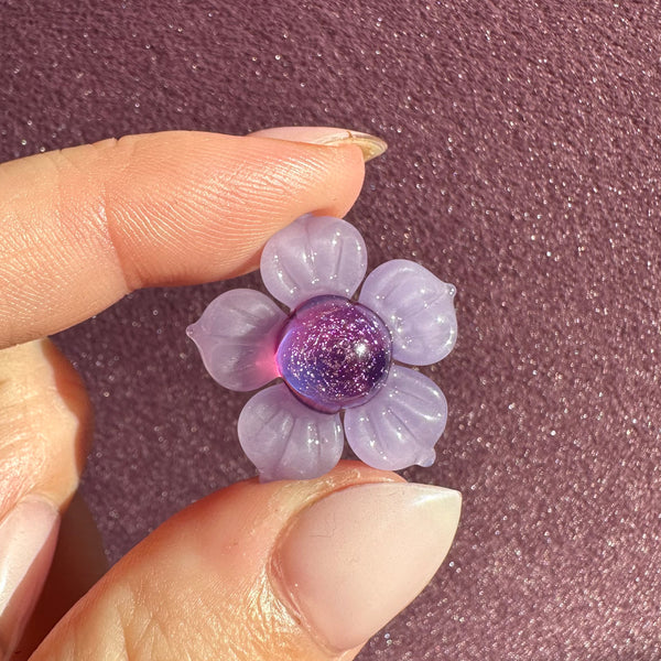 Dichro Flower Pendant - Purple Satin and Royal Jelly with Purple Sparkle