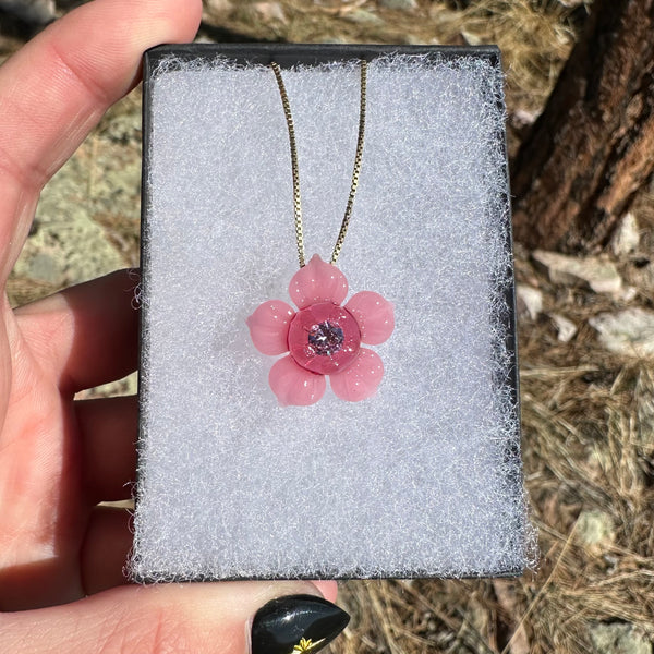 Flower Pendant with Cubic Zirconia Center Pink