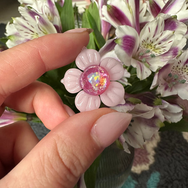 Heart Opal & Luster Flower Pendant Bubblegum