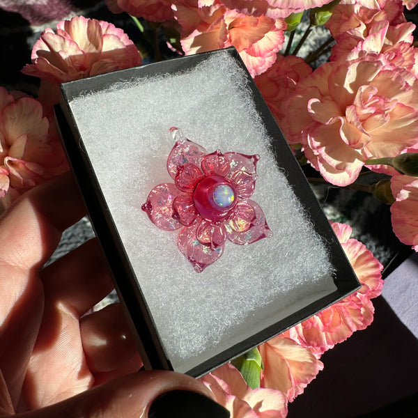 Small Sparkly Spinning Flower Pendant - Telemagenta