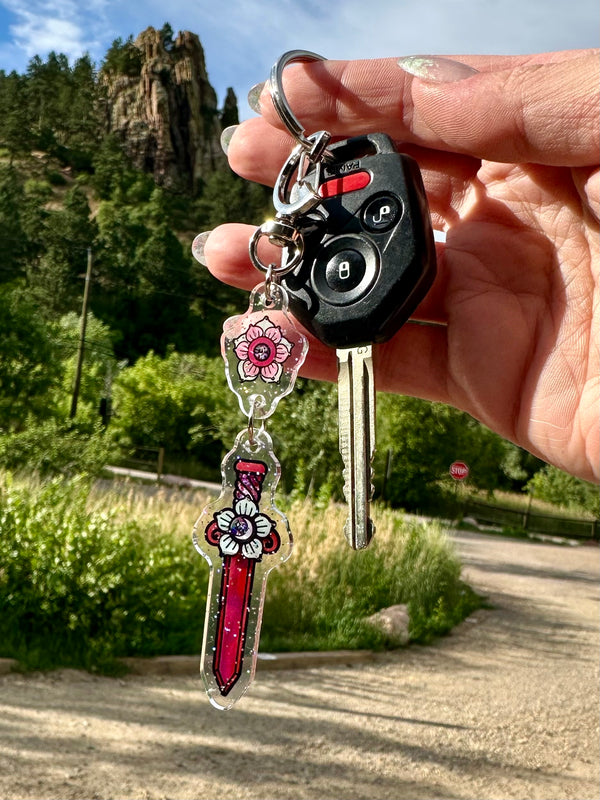 Floral Sword Glitter Keychain
