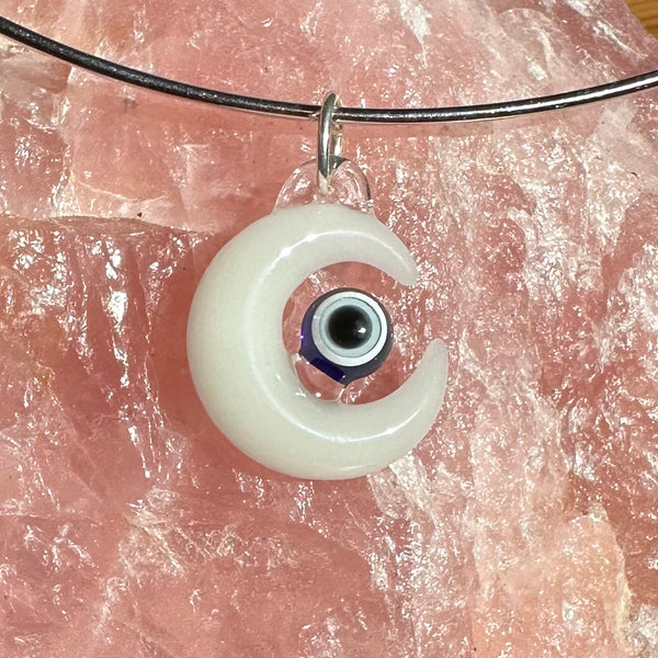Evil Eye Protection Moon Pendant Glow in the Dark White