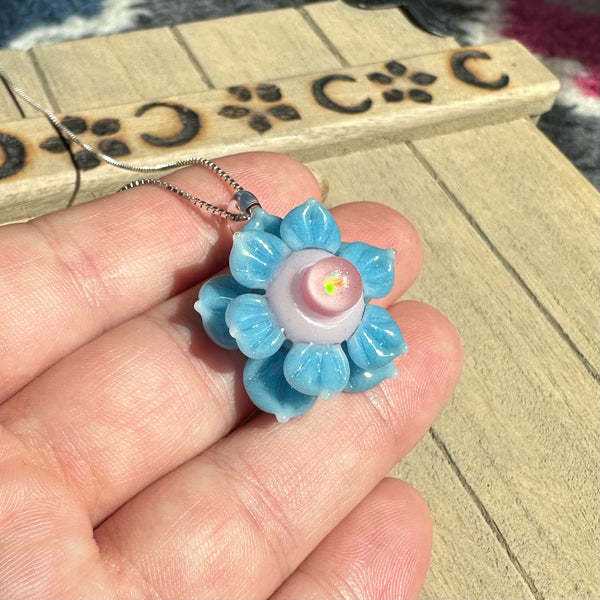 Mini Spinner Flower Pendant Blue and Pink