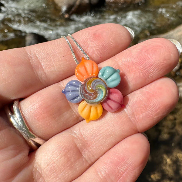 Rainbow & Crushed Opal Flower Pendant #3