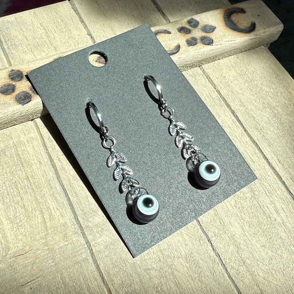 Evil Eye Earrings with Leaves Wild berry