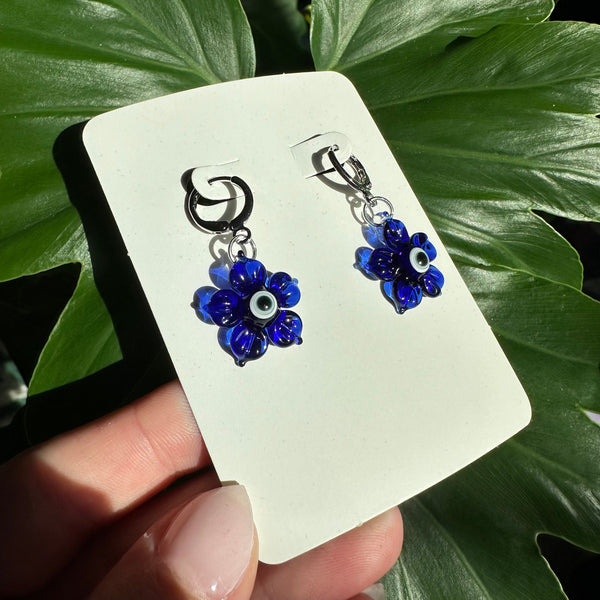 Evil Eye Flower Earrings Classic Cobalt