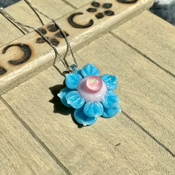 Mini Spinner Flower Pendant Blue and Pink