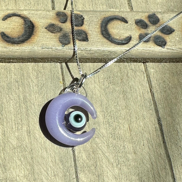 Evil Eye Moon Pendant Purple Satin
