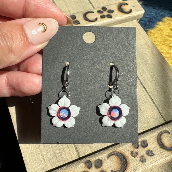 White and Pink Flower Earrings
