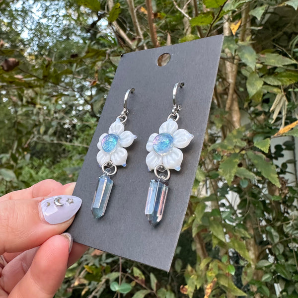 Dichro Flower Earrings with Crystal Points